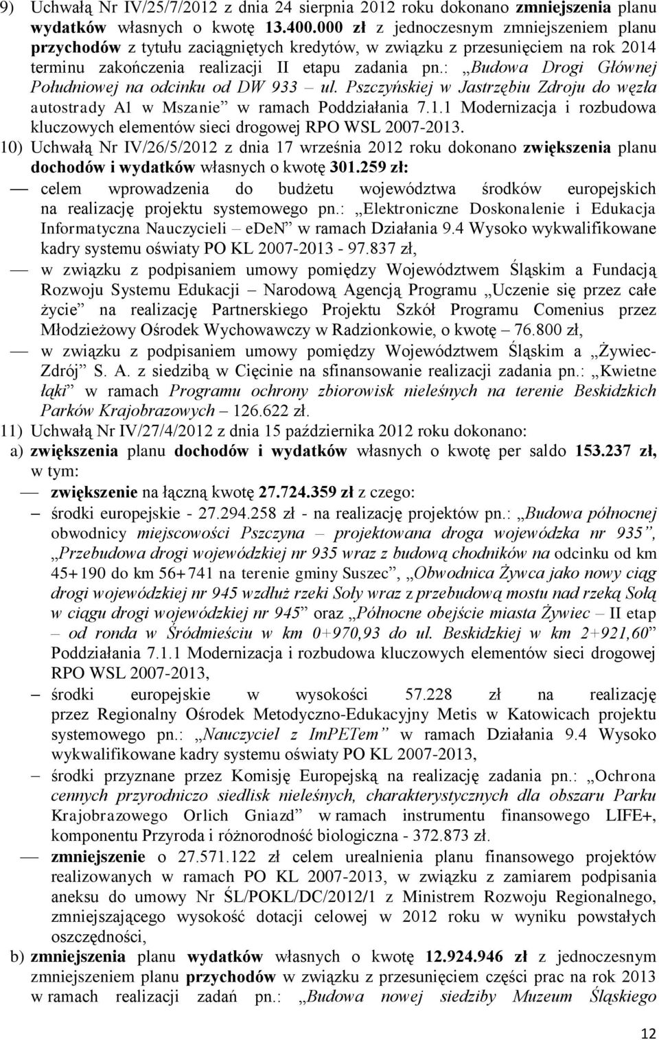 : Budowa Drogi Głównej Południowej na odcinku od DW 933 ul. Pszczyńskiej w Jastrzębiu Zdroju do węzła autostrady A1 w Mszanie w ramach Poddziałania 7.1.1 Modernizacja i rozbudowa kluczowych elementów sieci drogowej RPO WSL 2007-2013.