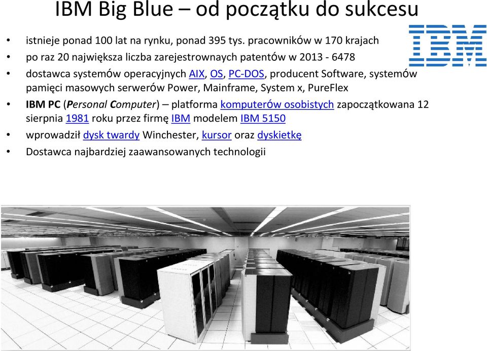 PC-DOS, producent Software, systemów pamięci masowych serwerów Power, Mainframe, System x, PureFlex IBM PC(Personal Computer) platforma