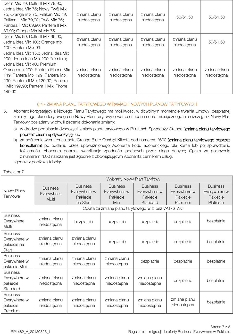 iphone Mix 149; Pantera Mix 199; Pantera Mix 299; Pantera II Mix 129,90; Pantera II Mix 199,90; Pantera II Mix iphone 149,90 4 - ZMIANA PLANU TARYFOWEGO W RAMACH NOWYCH PLANÓW TARYFOWYCH 6.
