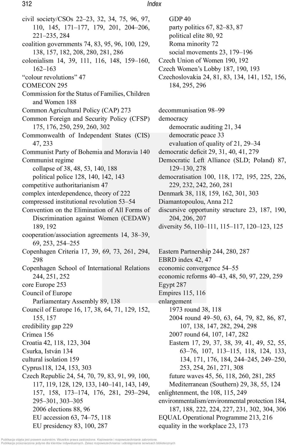 and Security Policy (CFSP) 175, 176, 250, 259, 260, 302 Commonwealth of Independent States (CIS) 47, 233 Communist Party of Bohemia and Moravia 140 Communist regime collapse of 38, 48, 53, 140, 188