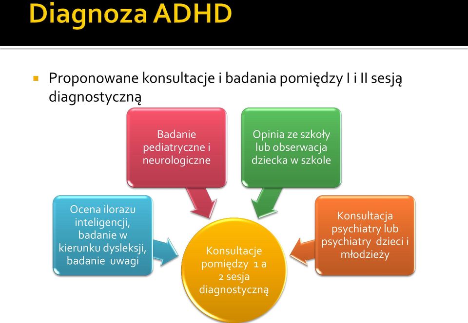 Ocena ilorazu inteligencji, badanie w kierunku dysleksji, badanie uwagi