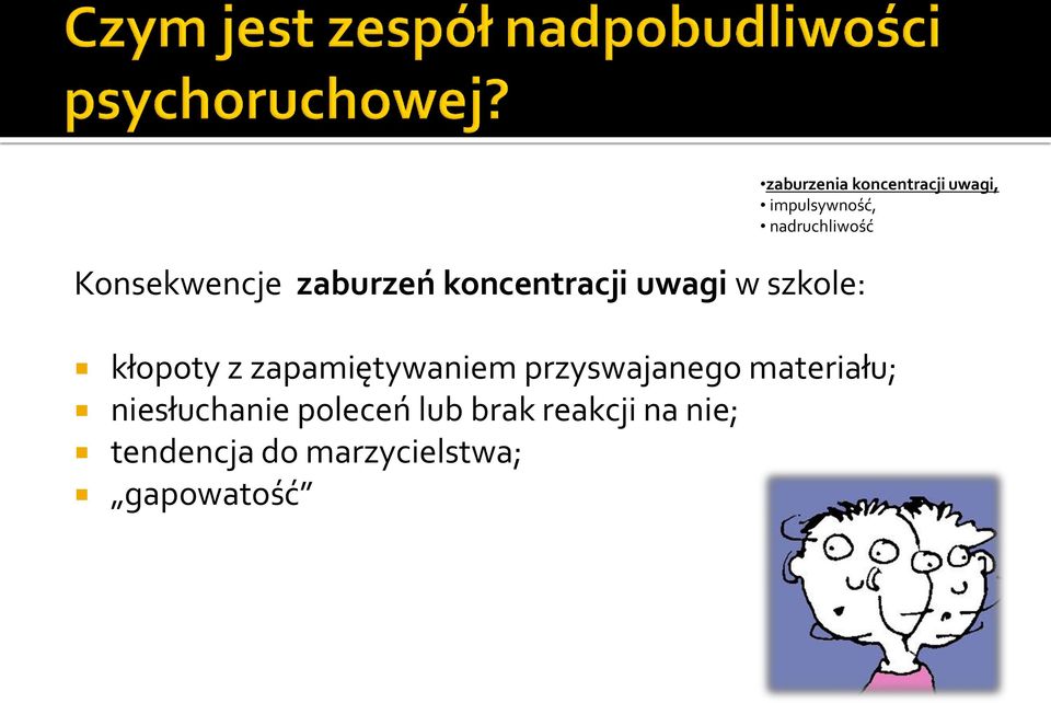 zapamiętywaniem przyswajanego materiału; niesłuchanie poleceń