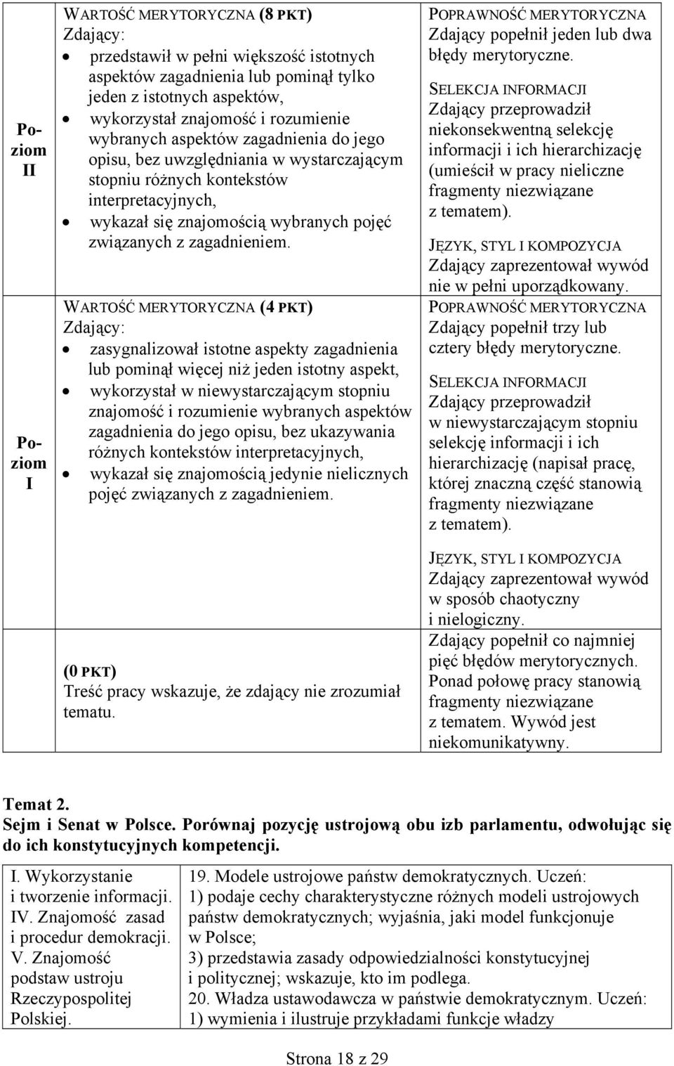 WARTOŚĆ MERYTORYCZNA (4 PKT) Zdający: zasygnalizował istotne aspekty zagadnienia lub pominął więcej niż jeden istotny aspekt, wykorzystał w niewystarczającym stopniu znajomość i rozumienie wybranych