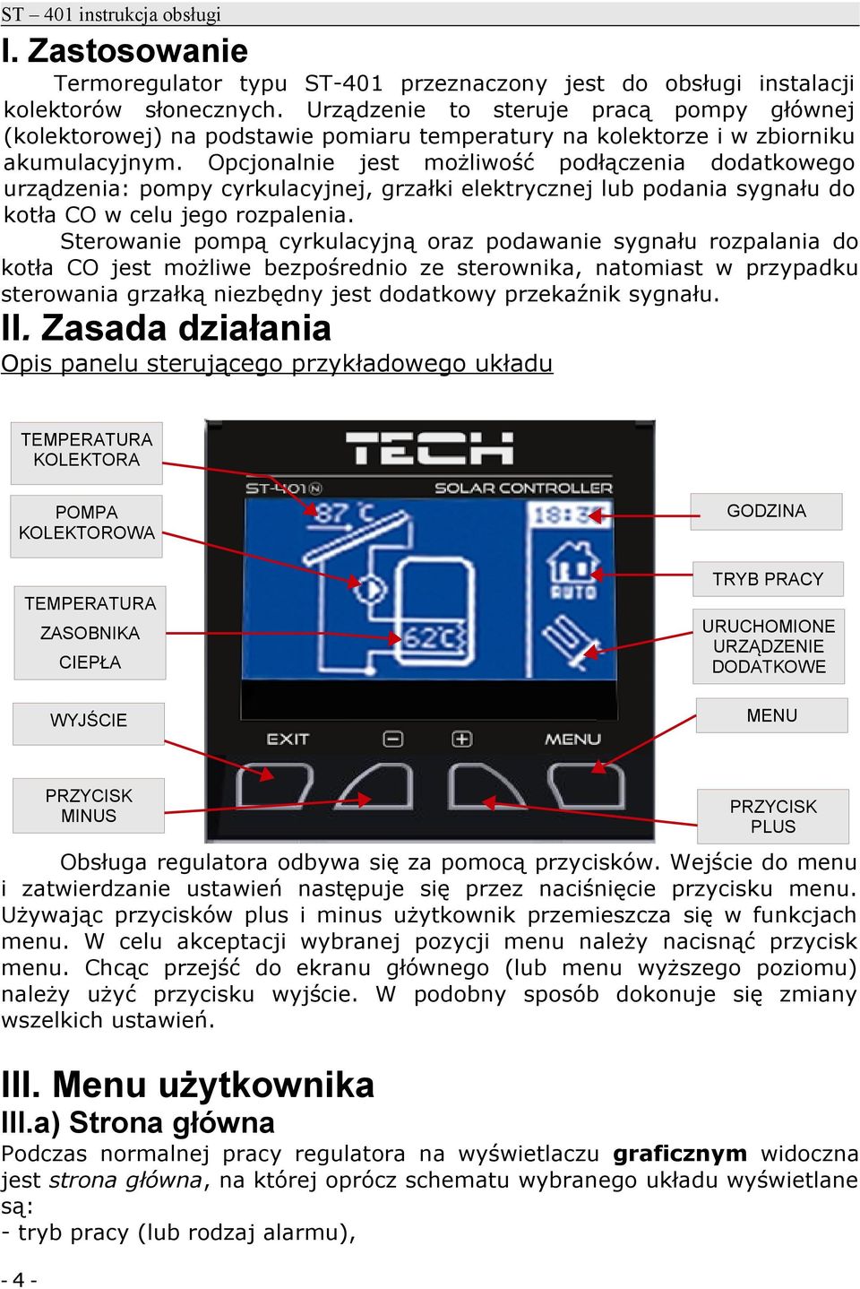 Opcjonalnie jest możliwość podłączenia dodatkowego urządzenia: pompy cyrkulacyjnej, grzałki elektrycznej lub podania sygnału do kotła CO w celu jego rozpalenia.