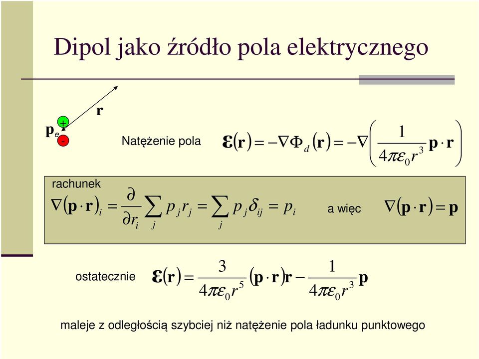 ( p r) = p i r i j j ostatecznie 3 ( r) = ( p r) r p ε 5 3 4πε 0r 4πε