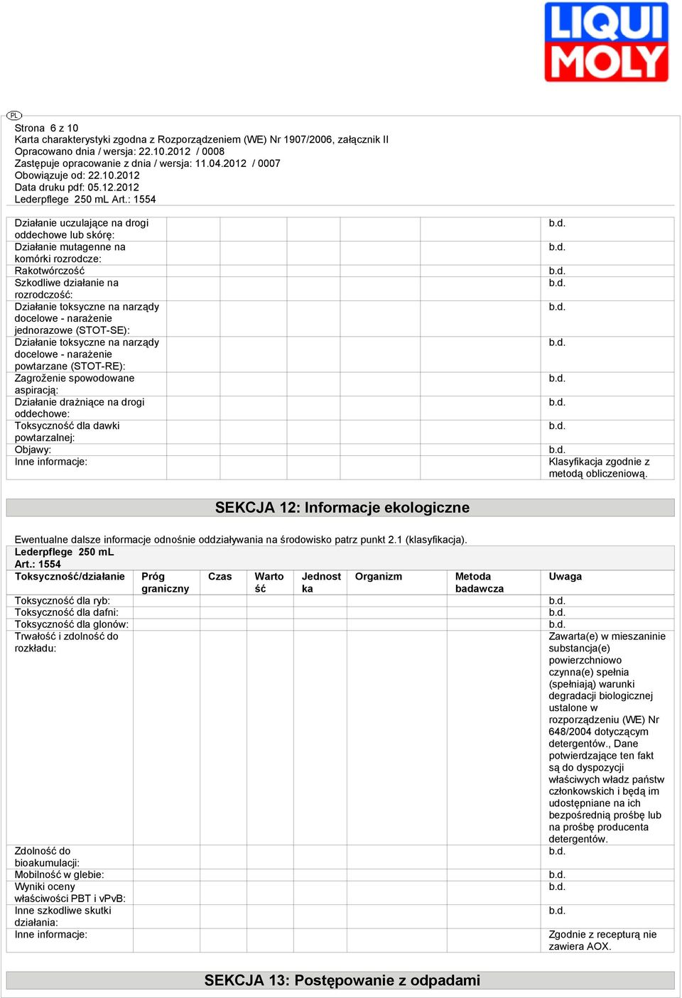 dawki powtarzalnej: Objawy: Inne informacje: Klasyfikacja zgodnie z metodą obliczeniową.