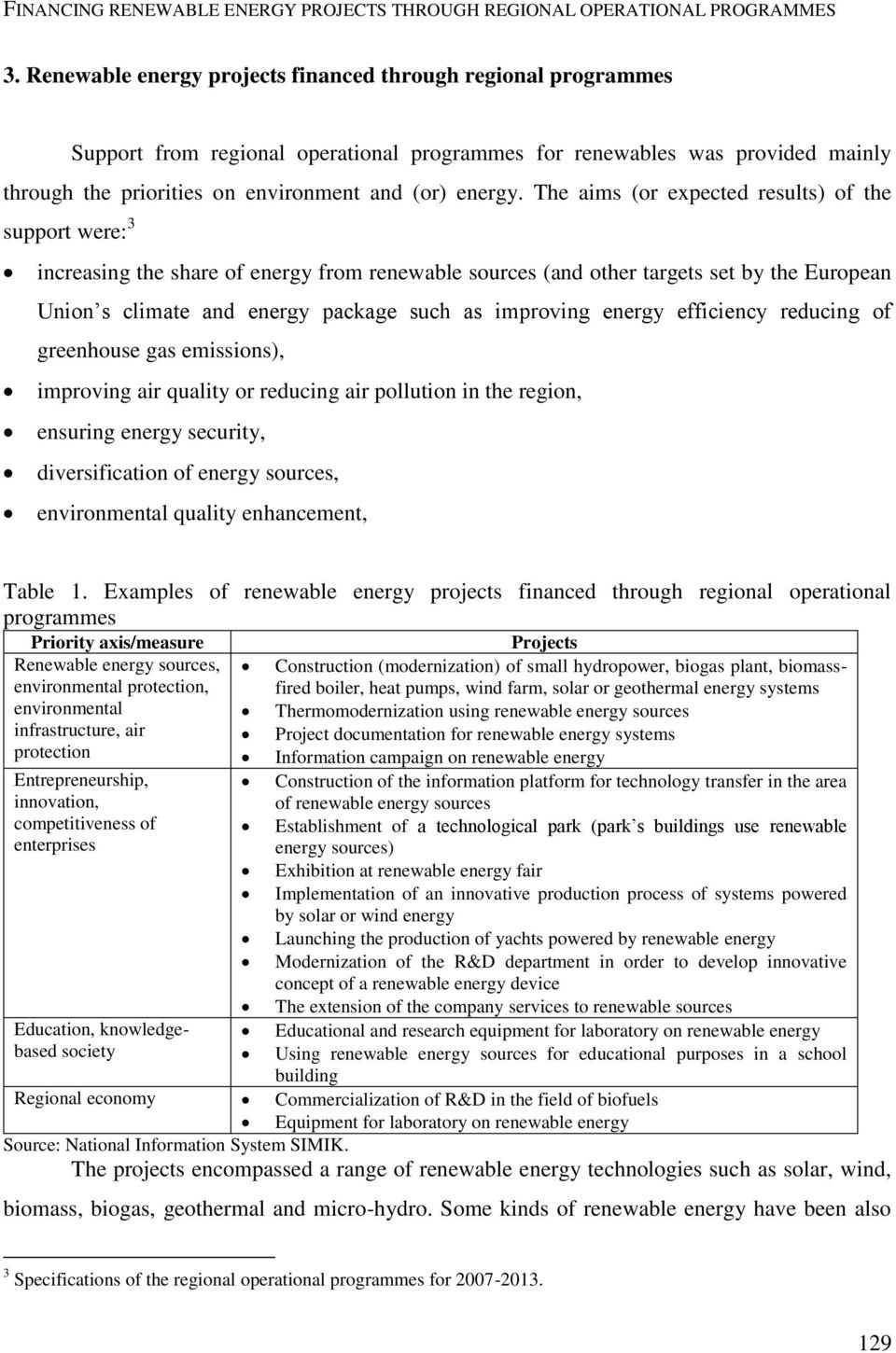 The aims (or expected results) of the support were: 3 increasing the share of energy from renewable sources (and other targets set by the European Union s climate and energy package such as improving