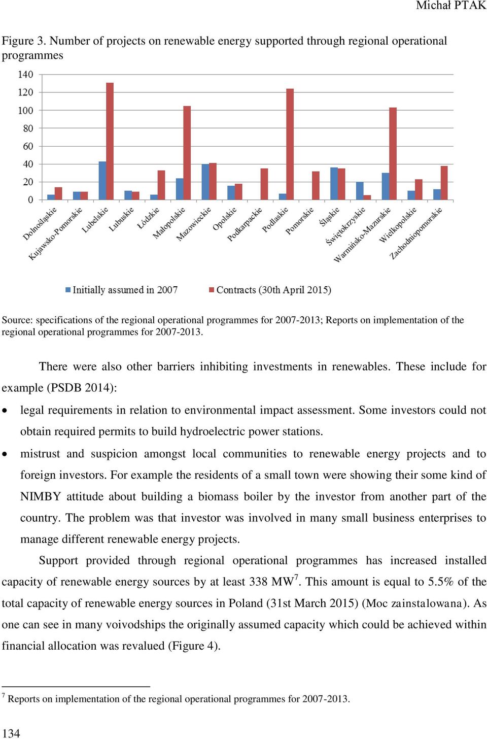 regional operational programmes for 2007-2013. There were also other barriers inhibiting investments in renewables.