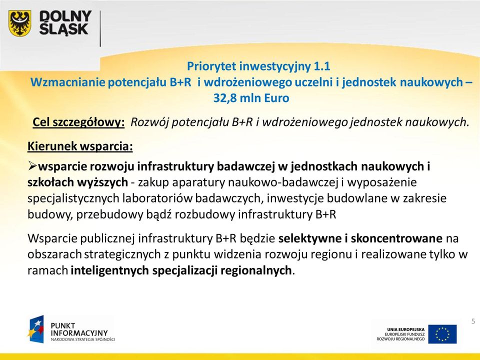 Kierunek wsparcia: wsparcie rozwoju infrastruktury badawczej w jednostkach naukowych i szkołach wyższych - zakup aparatury naukowo-badawczej i wyposażenie