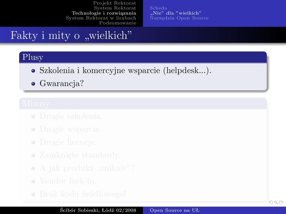 Gwarancja? Minusy Drogie szkolenia. Drogie wsparcie. Drogie licencje.