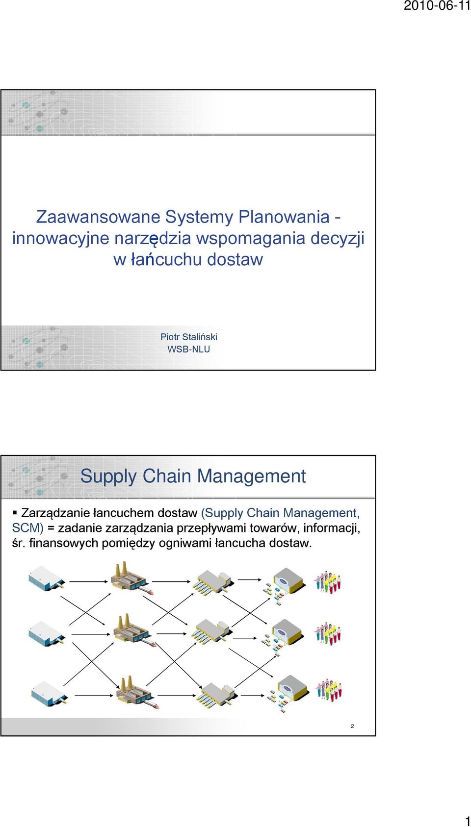 łancuchem dostaw (Supply Chain Management, SCM) = zadanie zarządzania