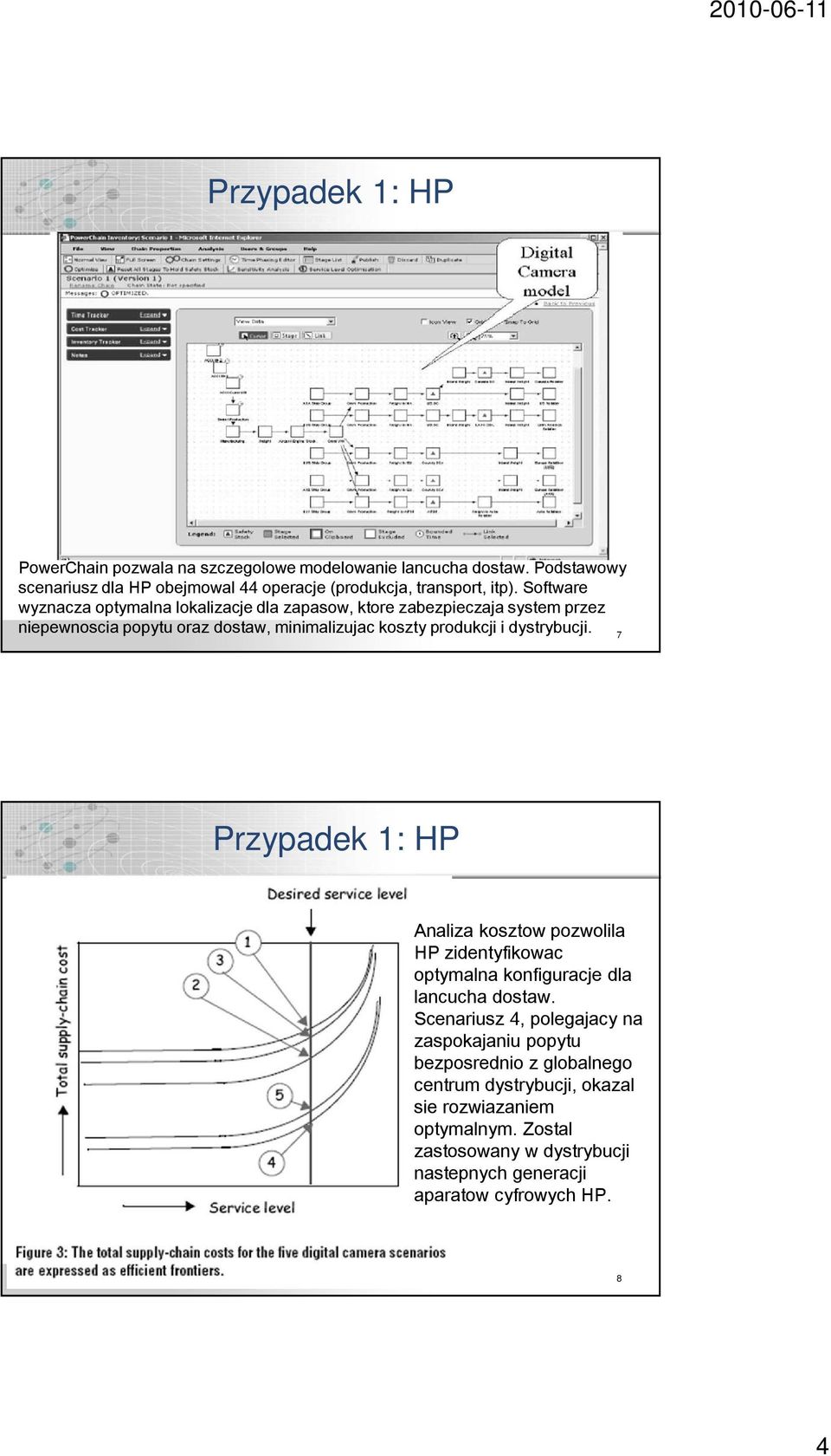 dystrybucji. 7 Przypadek 1: HP Analiza kosztow pozwolila HP zidentyfikowac optymalna konfiguracje dla lancucha dostaw.