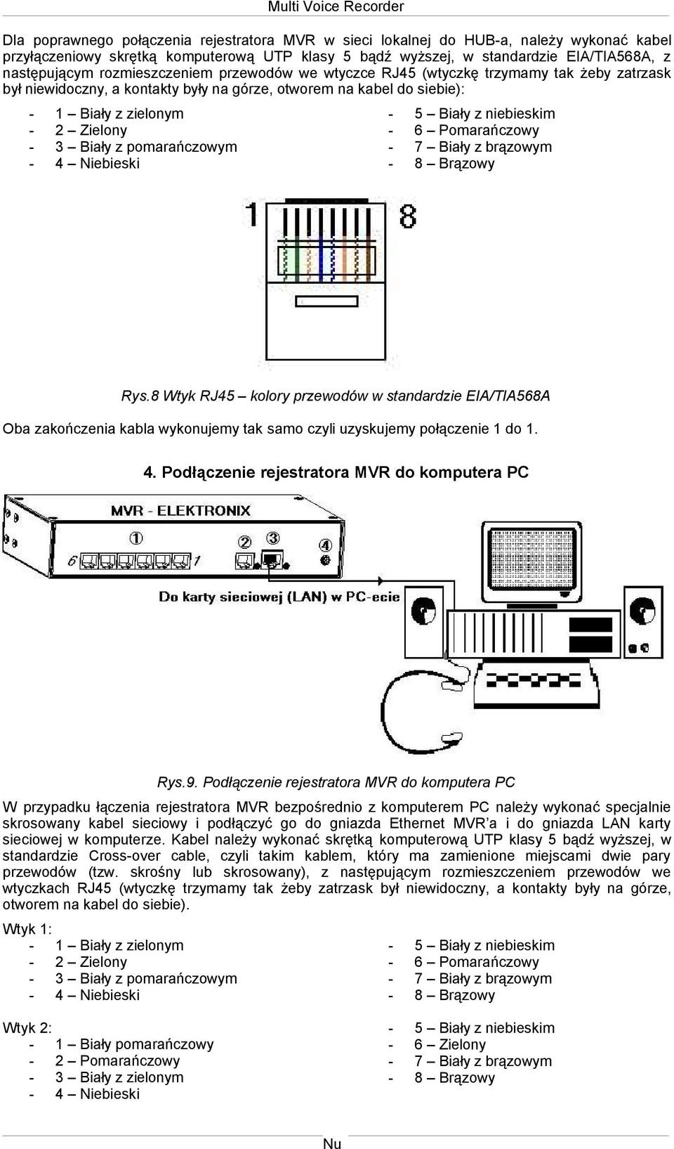 pomarańczowym - 4 Niebieski - 5 Biały z niebieskim - 6 Pomarańczowy - 7 Biały z brązowym - 8 Brązowy Rys.