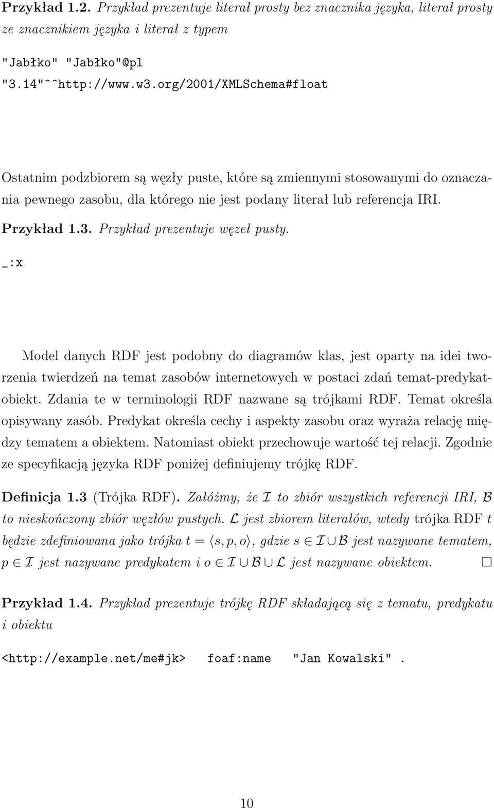 Przykład prezentuje węzeł pusty. _:x Model danych RDF jest podobny do diagramów klas, jest oparty na idei tworzenia twierdzeń na temat zasobów internetowych w postaci zdań temat-predykatobiekt.