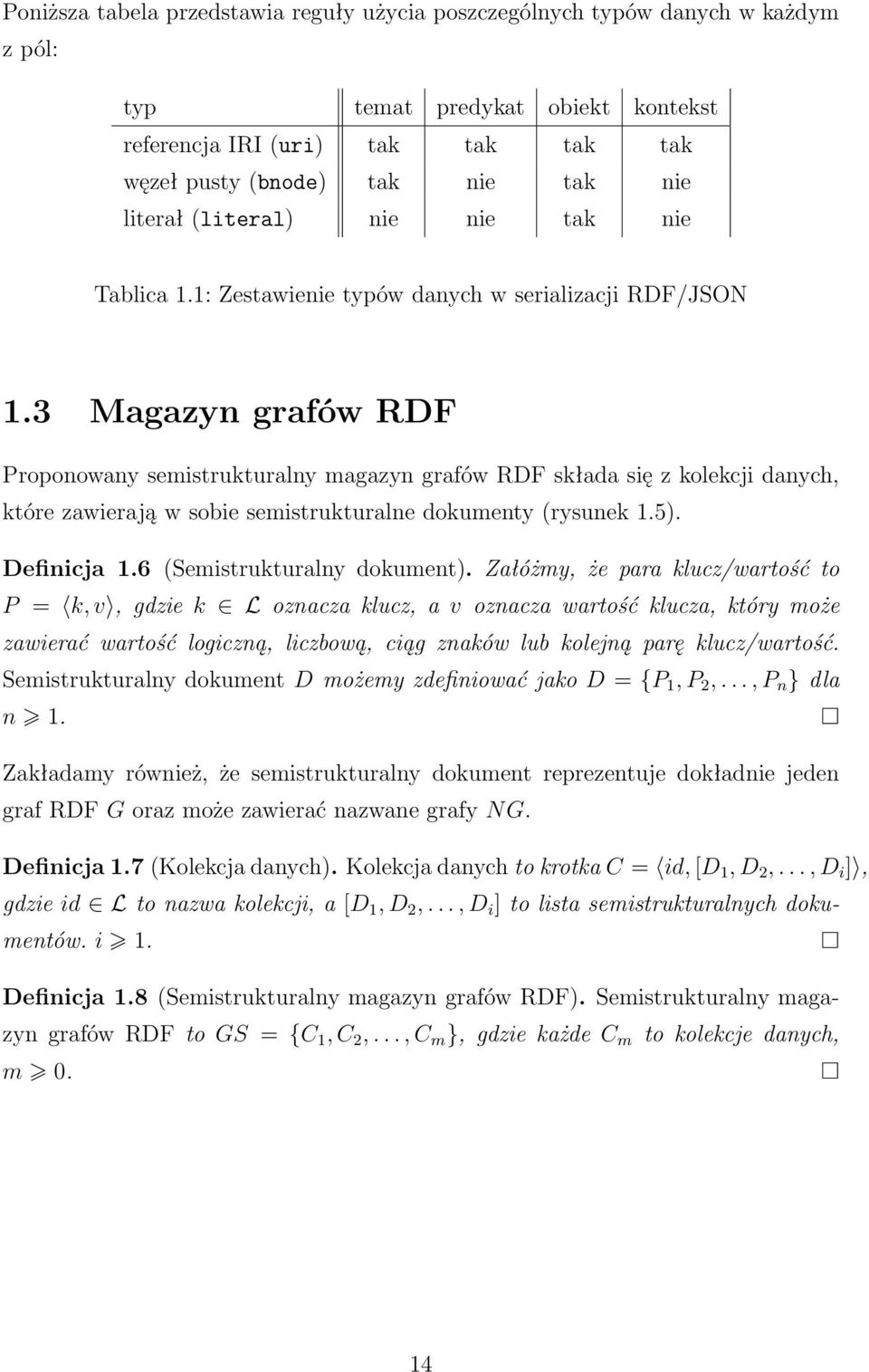 3 Magazyn grafów RDF Proponowany semistrukturalny magazyn grafów RDF składa się z kolekcji danych, które zawierają w sobie semistrukturalne dokumenty (rysunek 1.5). Definicja 1.