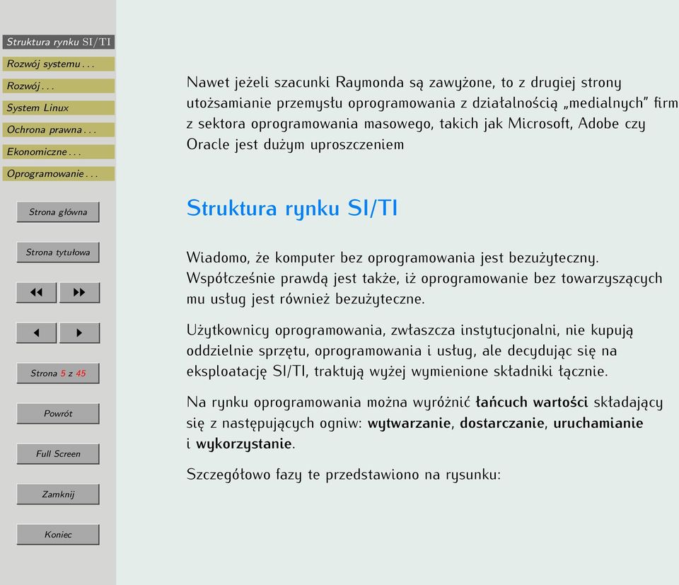 Współcześnie prawdą jest także, iż oprogramowanie bez towarzyszących mu usług jest również bezużyteczne.