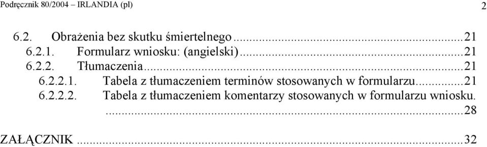 ..21 6.2.2.2. Tabela z tłumaczeniem komentarzy stosowanych w formularzu wniosku.