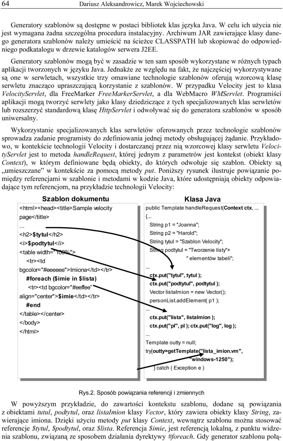 Generatory szablonów mogą być w zasadzie w ten sam sposób wykorzystane w różnych typach aplikacji tworzonych w języku Java.