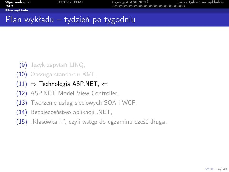 NET Model View Controller, (13) Tworzenie usług sieciowych SOA i WCF, (14)