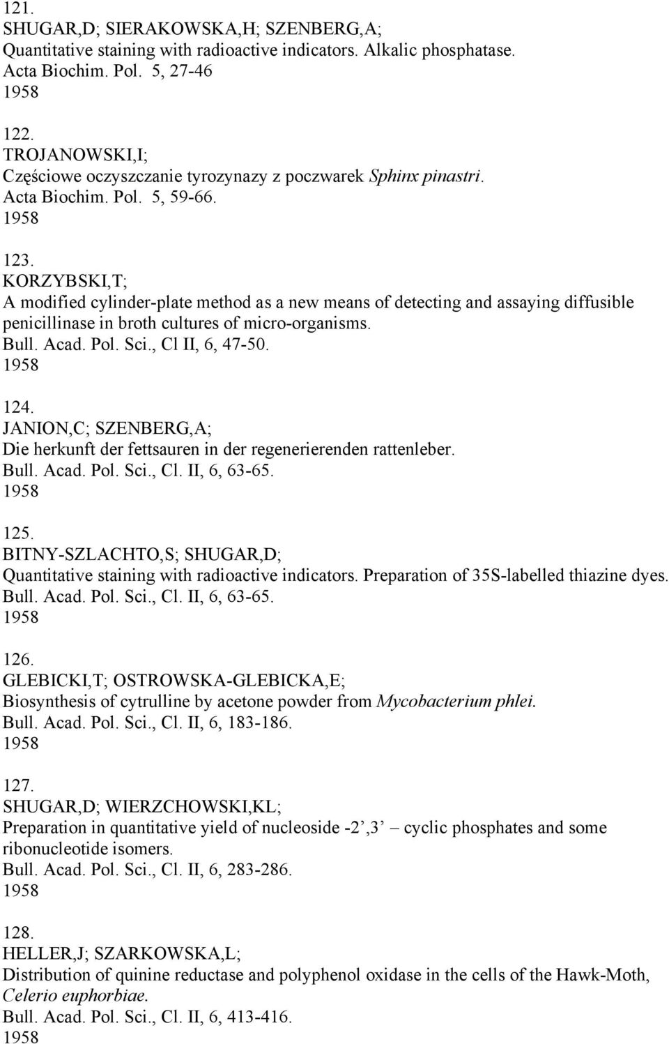 KORZYBSKI,T; A modified cylinder-plate method as a new means of detecting and assaying diffusible penicillinase in broth cultures of micro-organisms. Bull. Acad. Pol. Sci., Cl II, 6, 47-50. 1958 124.