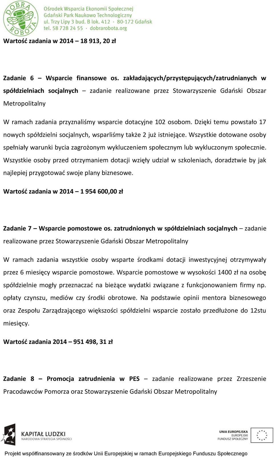 osobom. Dzięki temu powstało 17 nowych spółdzielni socjalnych, wsparliśmy także 2 już istniejące.