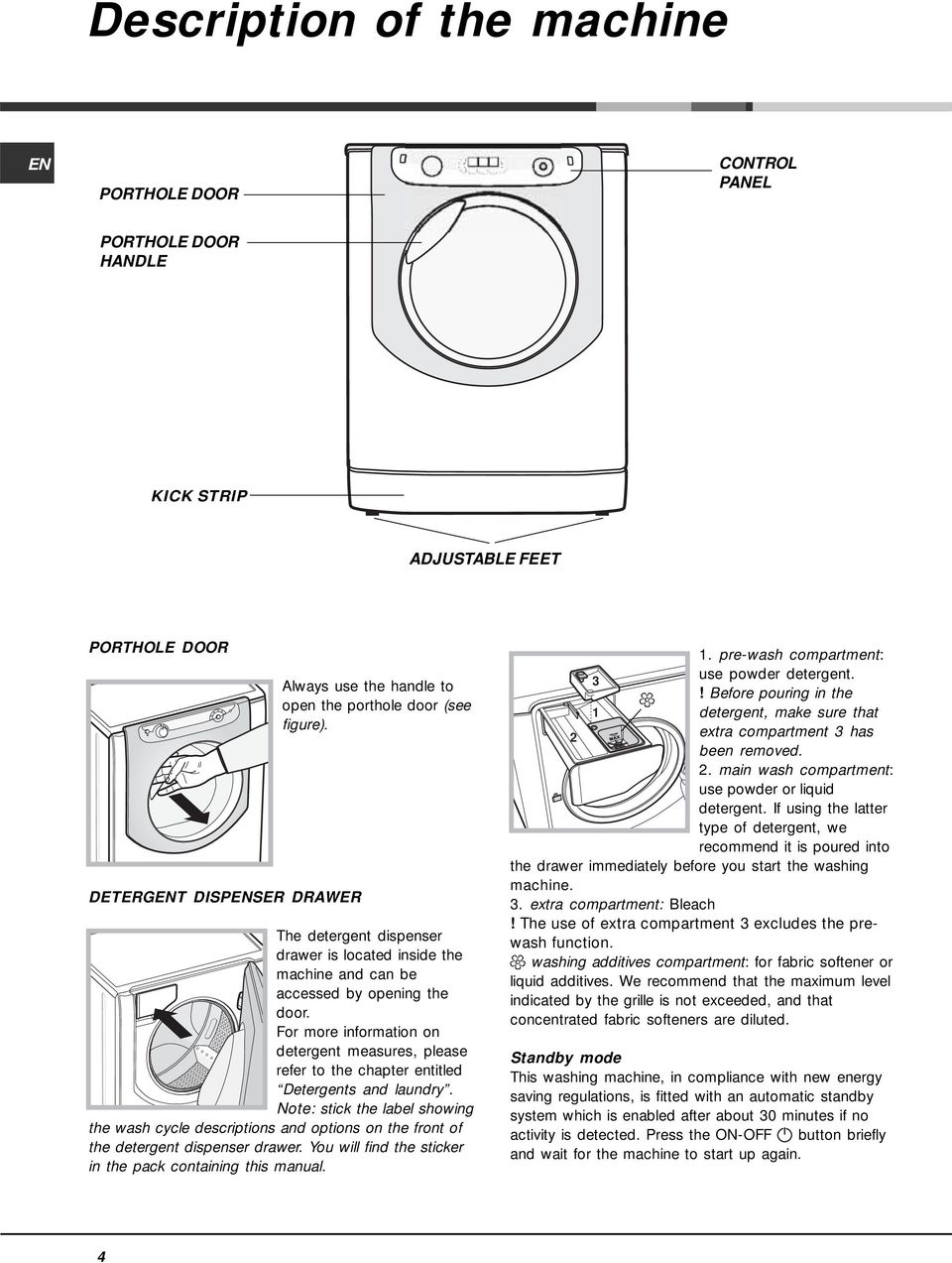 For more information on detergent measures, please refer to the chapter entitled Detergents and laundry.