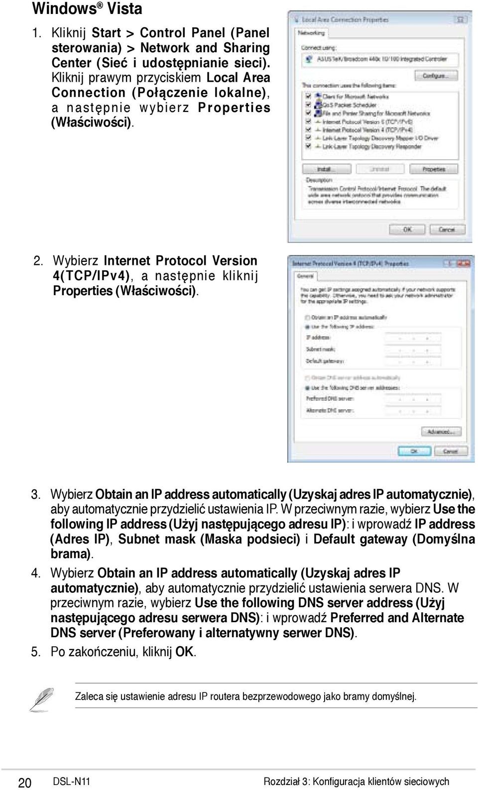 Wybierz Internet Protocol Version 4(TCP/IPv4), a następnie kliknij Properties (Właściwości). 3.