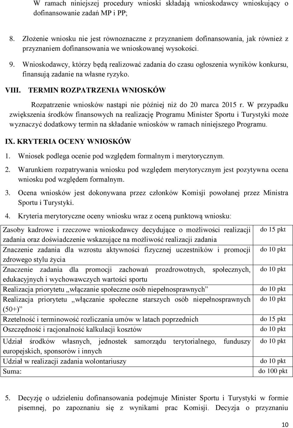 Wnioskodawcy, którzy będą realizować zadania do czasu ogłoszenia wyników konkursu, finansują zadanie na własne ryzyko. VIII.