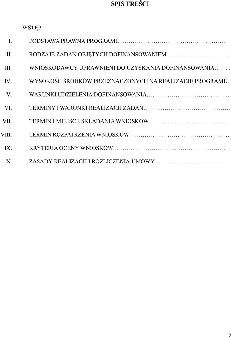 .. WYSOKOŚC ŚRODKÓW PRZEZNACZONYCH NA REALIZACJĘ PROGRAMU V. WARUNKI UDZIELENIA DOFINANSOWANIA.. VI. VII.