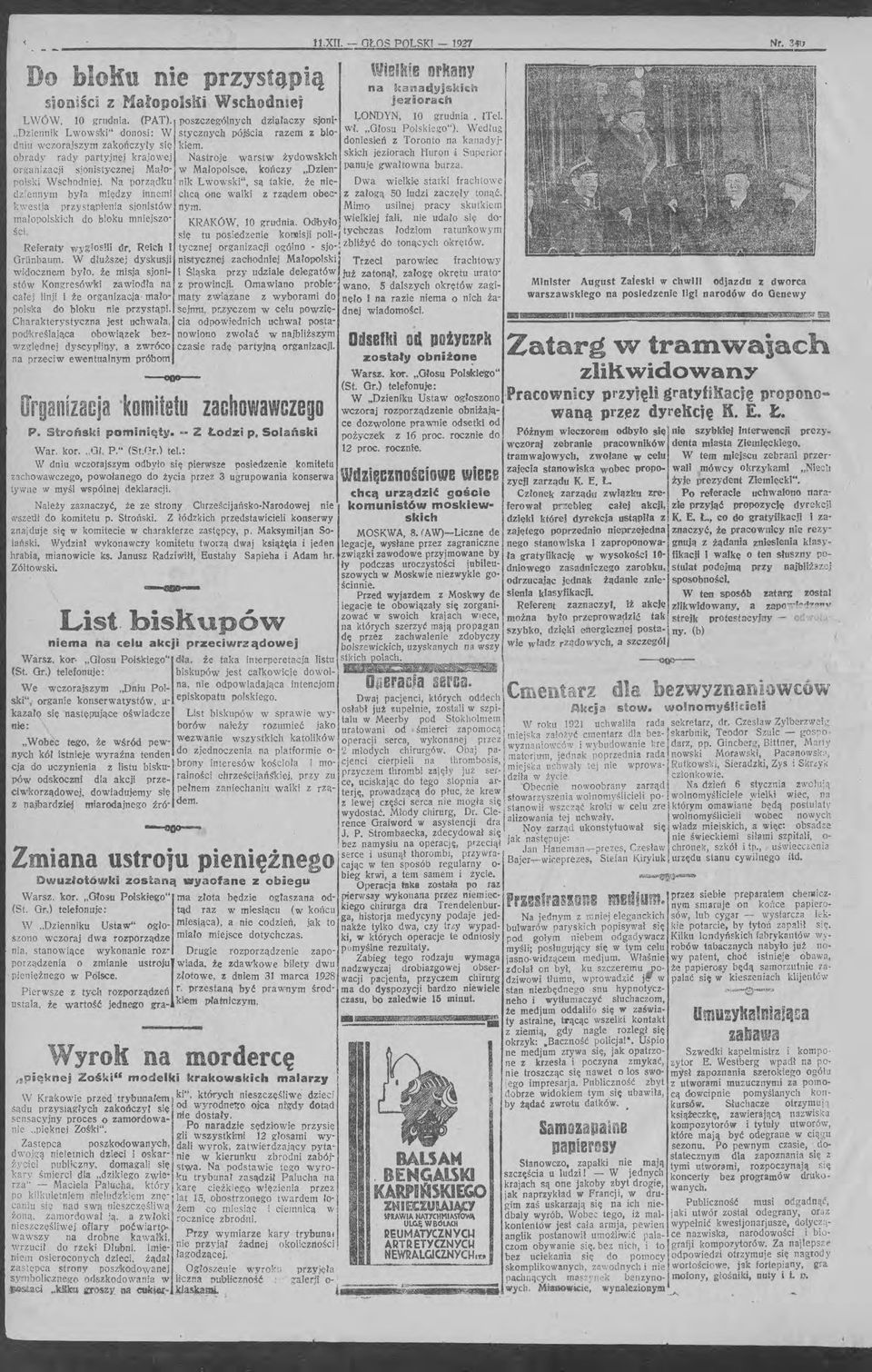 34J \Vielkie orkany na kanactyjskicn jeziorach przy ' ta;pienia sjonistów do bloku mniejszo- ~ONDYN, poszczególnych działaczy sjomstycznych >Ó!ścia razem z blo 10 grudnia. Hel. W~. "Glosu Po.