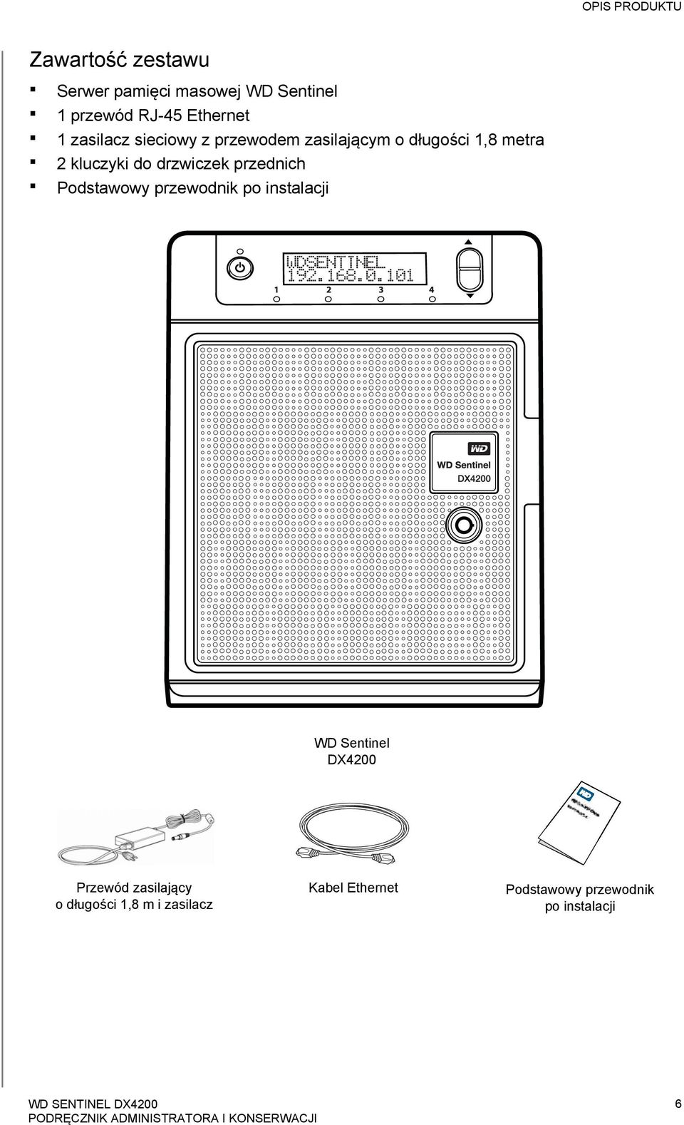 do drzwiczek przednich Podstawowy przewodnik po instalacji WD Sentinel DX4200 Przewód