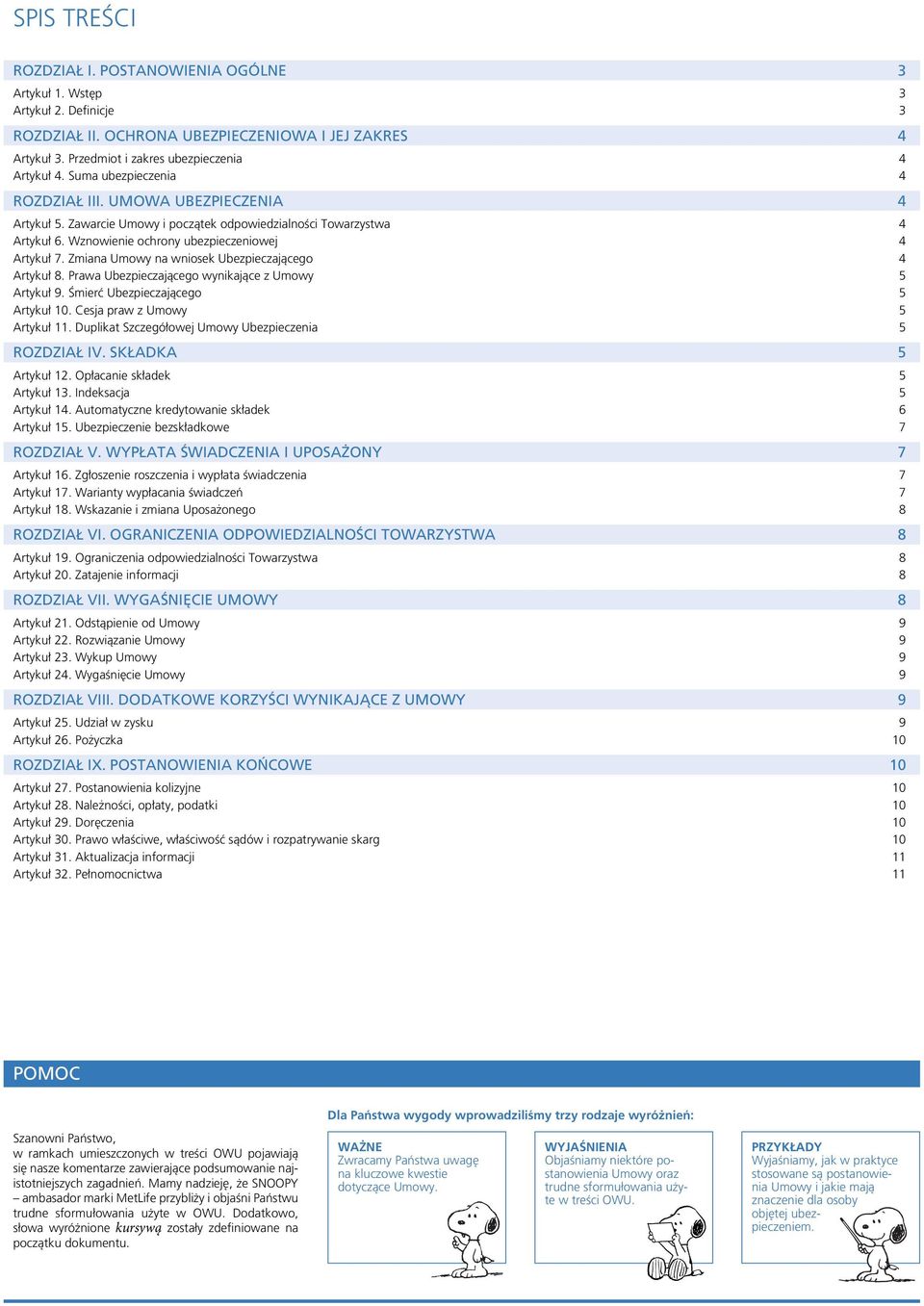 Zmiana Umowy na wniosek Ubezpieczającego 4 Artykuł 8. Prawa Ubezpieczającego wynikające z Umowy 5 Artykuł 9. Śmierć Ubezpieczającego 5 Artykuł 10. Cesja praw z Umowy 5 Artykuł 11.