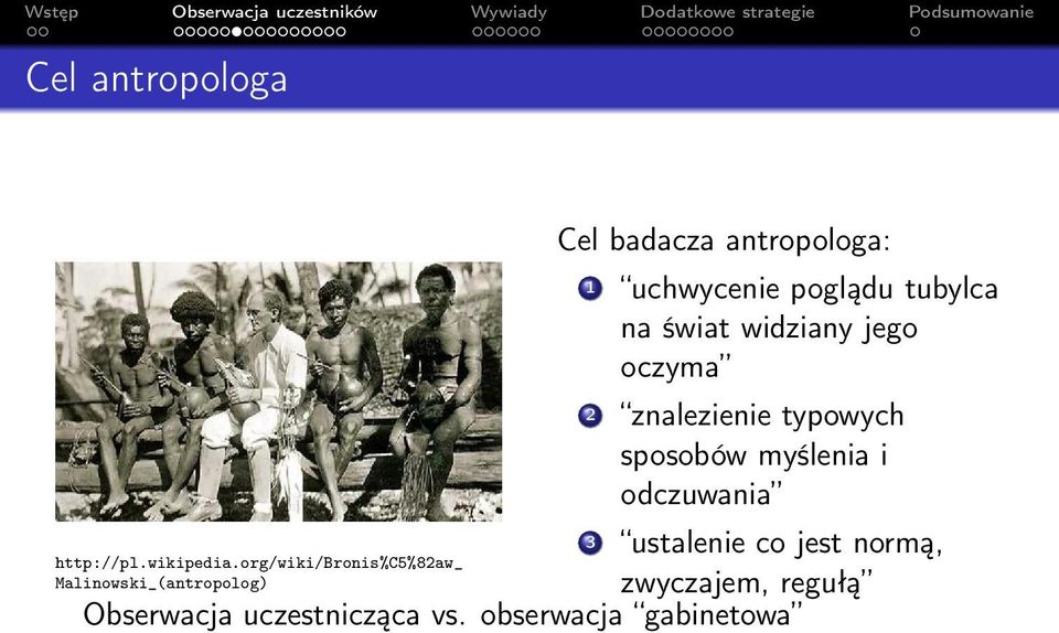 uchwycenie poglądu tubylca na świat widziany jego oczyma 2 znalezienie typowych