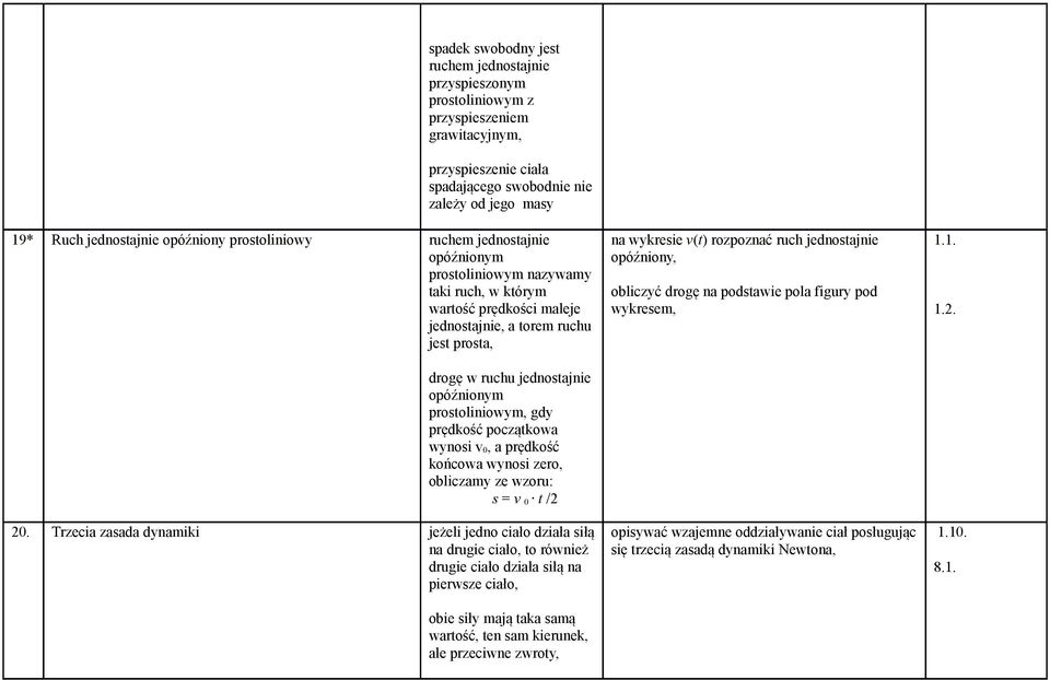 opóźnionym prostoliniowym, gdy prędkość początkowa wynosi v 0, a prędkość końcowa wynosi zero, obliczamy ze wzoru: s = v 0 t /2 20.