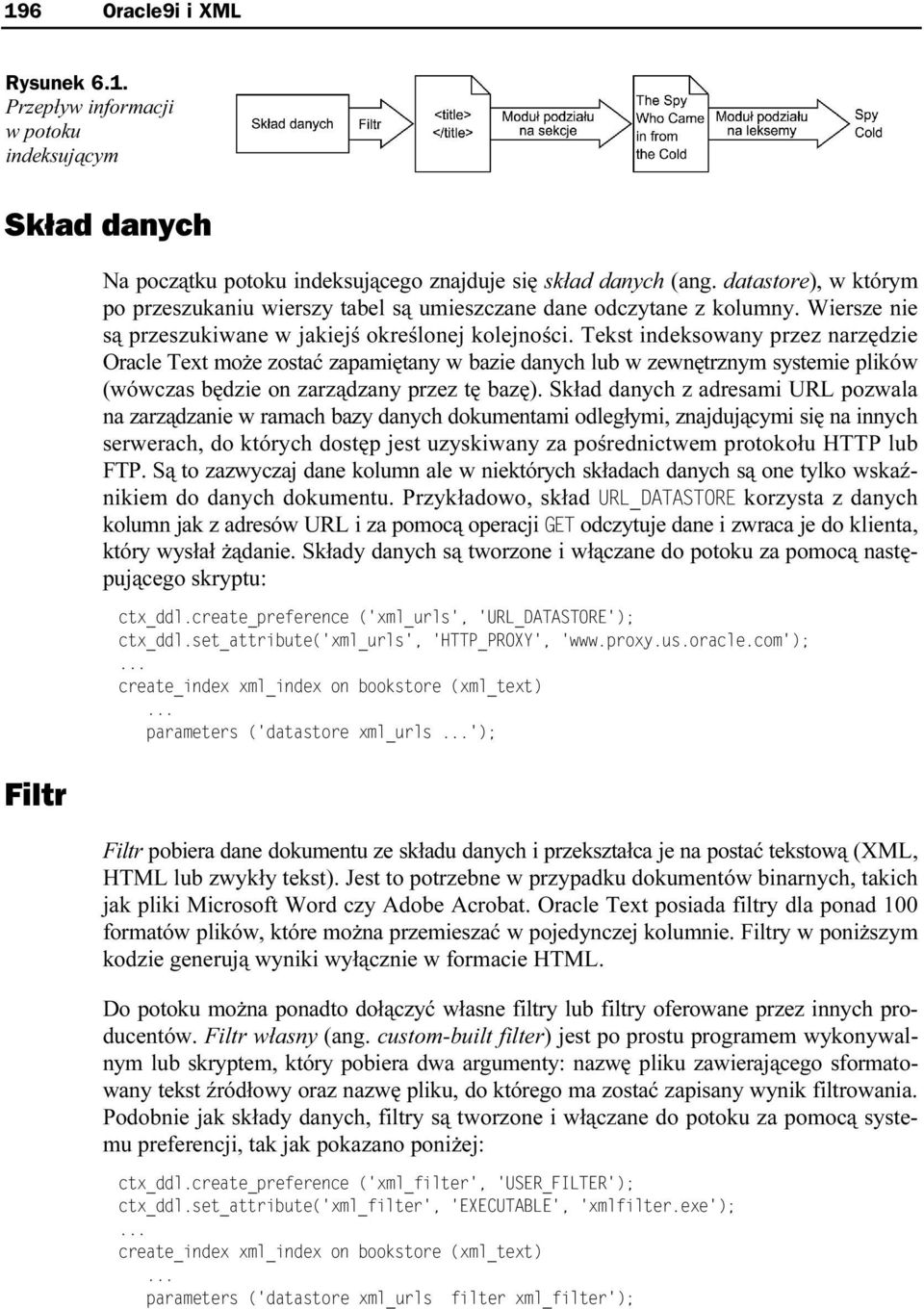 Tekst indeksowany przez narzędzie Oracle Text może zostać zapamiętany w bazie danych lub w zewnętrznym systemie plików (wówczas będzie on zarządzany przez tę bazę).