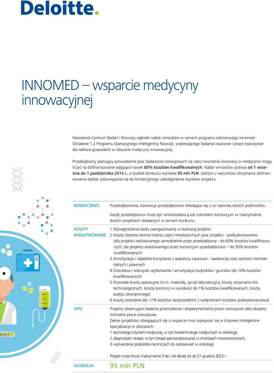 Przedsiębiorcy planujący prowadzenie prac badawczo-rozwojowych na rzecz tworzenia innowacji w medycynie mogą liczyć na dofinansowanie sięgające nawet 80% kosztów kwalifikowalnych.