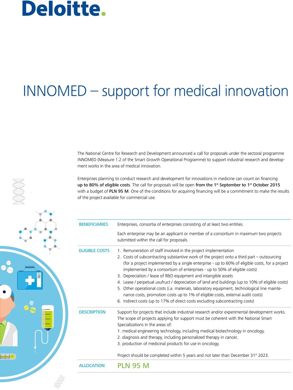 Enterprises planning to conduct research and development for innovations in medicine can count on financing up to 80% of eligible costs.