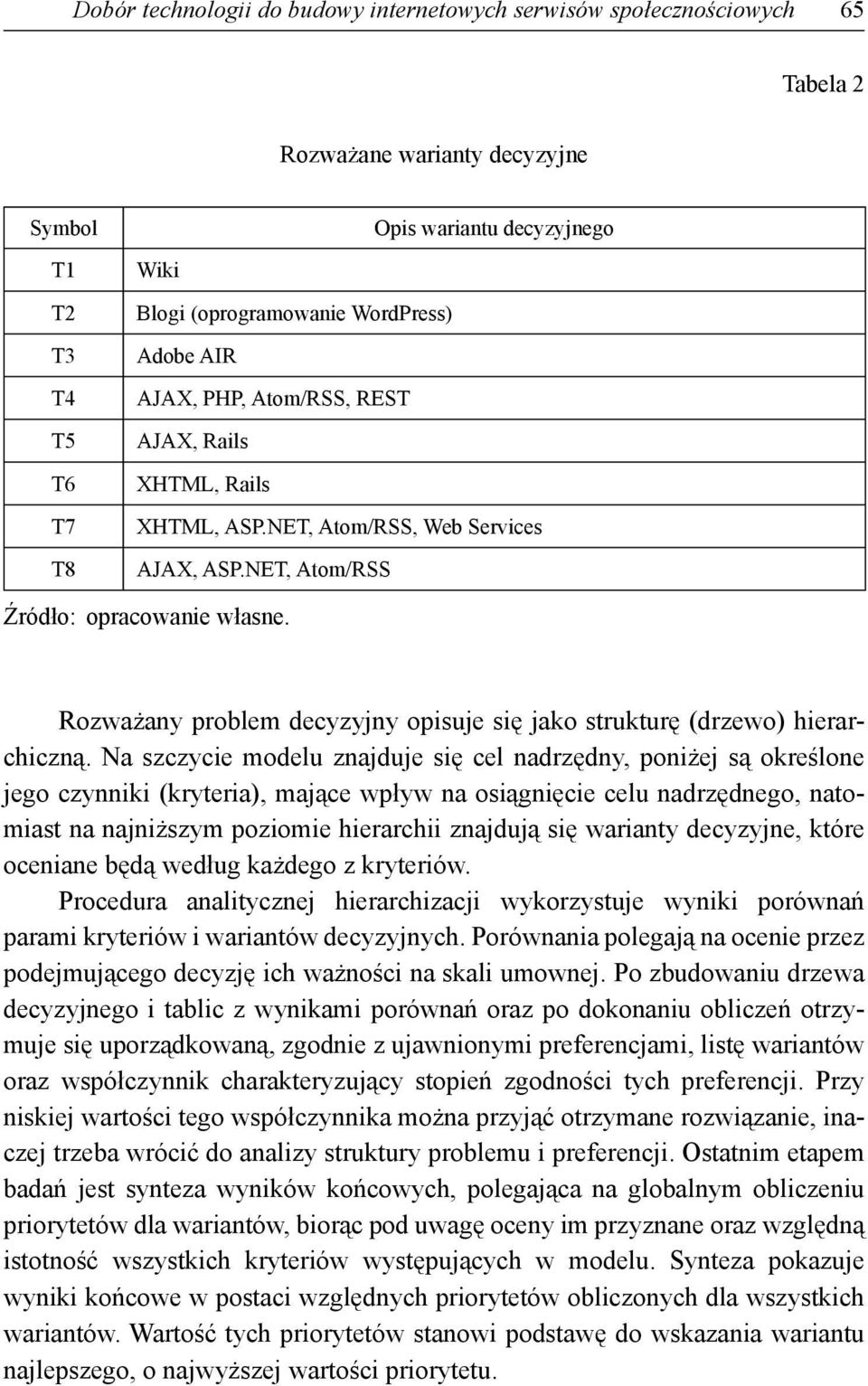 Rozważany problem decyzyjny opisuje się jako strukturę (drzewo) hierarchiczną.