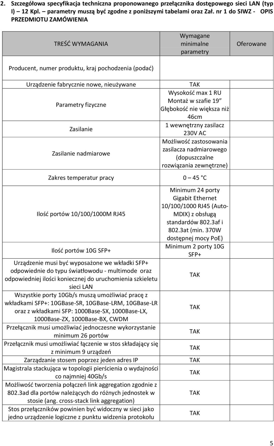 fizyczne Zasilanie Zasilanie nadmiarowe Wysokość max 1 RU Montaż w szafie 19 Głębokość nie większa niż 46cm 1 wewnętrzny zasilacz 230V AC Możliwość zastosowania zasilacza nadmiarowego (dopuszczalne