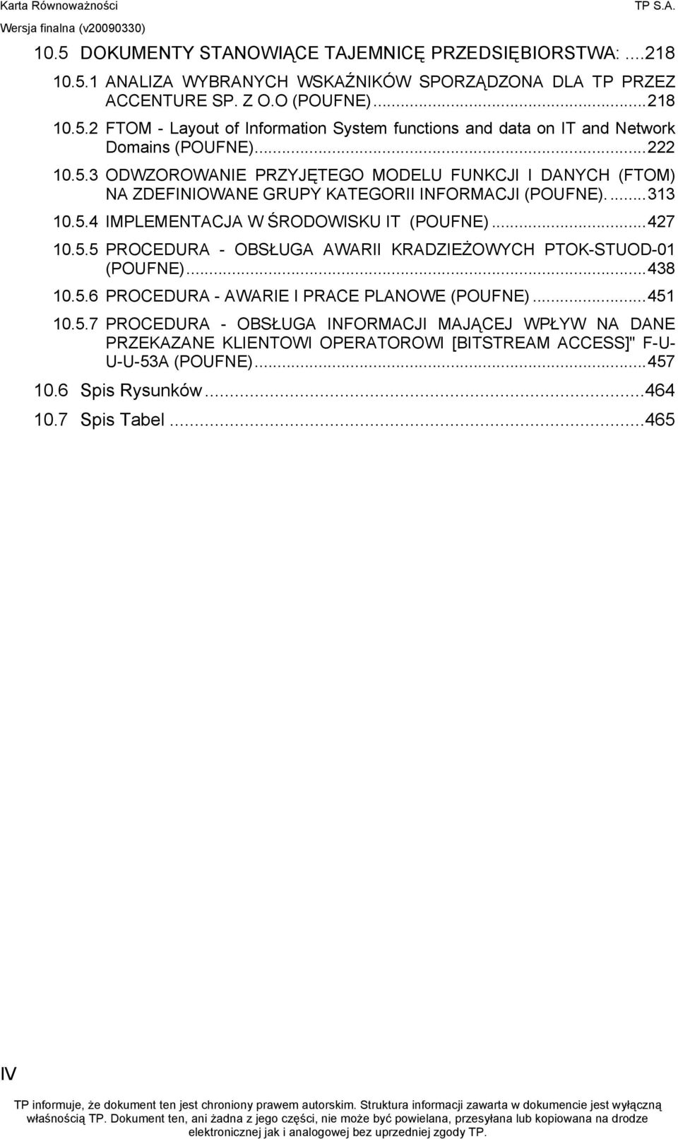 ..438 10.5.6 PROCEDURA - AWARIE I PRACE PLANOWE (POUFNE)...451 10.5.7 PROCEDURA - OBSŁUGA INFORMACJI MAJĄCEJ WPŁYW NA DANE PRZEKAZANE KLIENTOWI OPERATOROWI [BITSTREAM ACCESS]" F-U- U-U-53A (POUFNE).