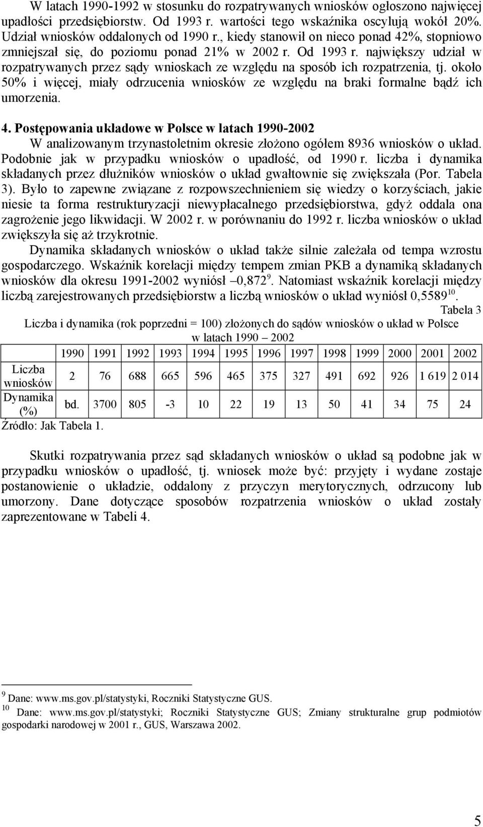 największy udział w rozpatrywanych przez sądy wnioskach ze względu na sposób ich rozpatrzenia, tj. około 50% i więcej, miały odrzucenia wniosków ze względu na braki formalne bądź ich umorzenia. 4.