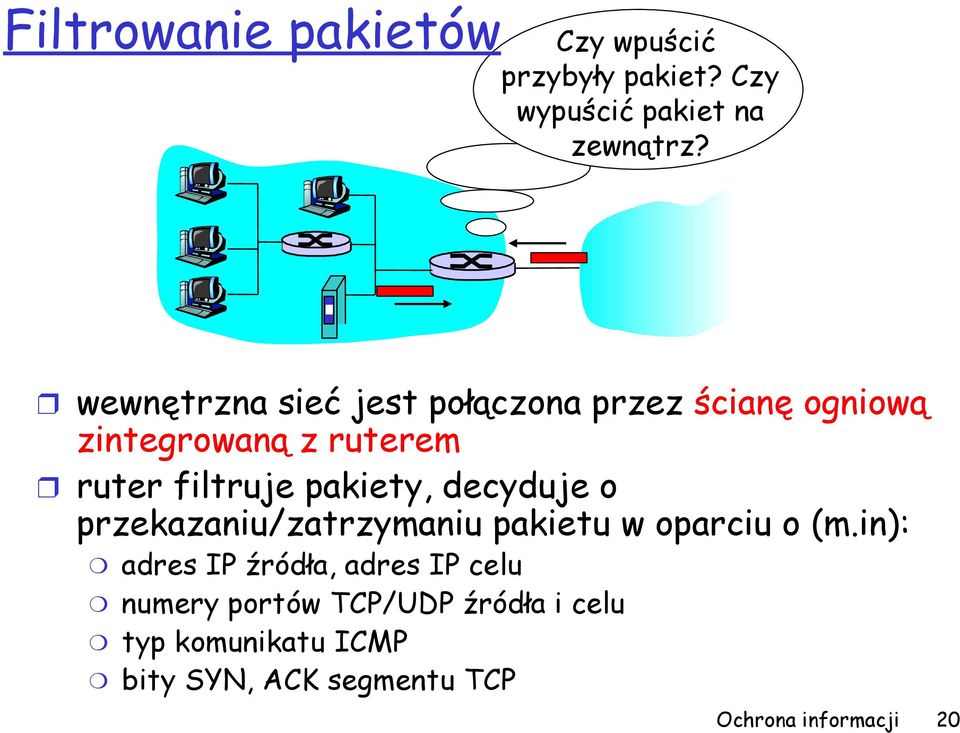 pakiety, decyduje o przekazaniu/zatrzymaniu pakietu w oparciu o (m.