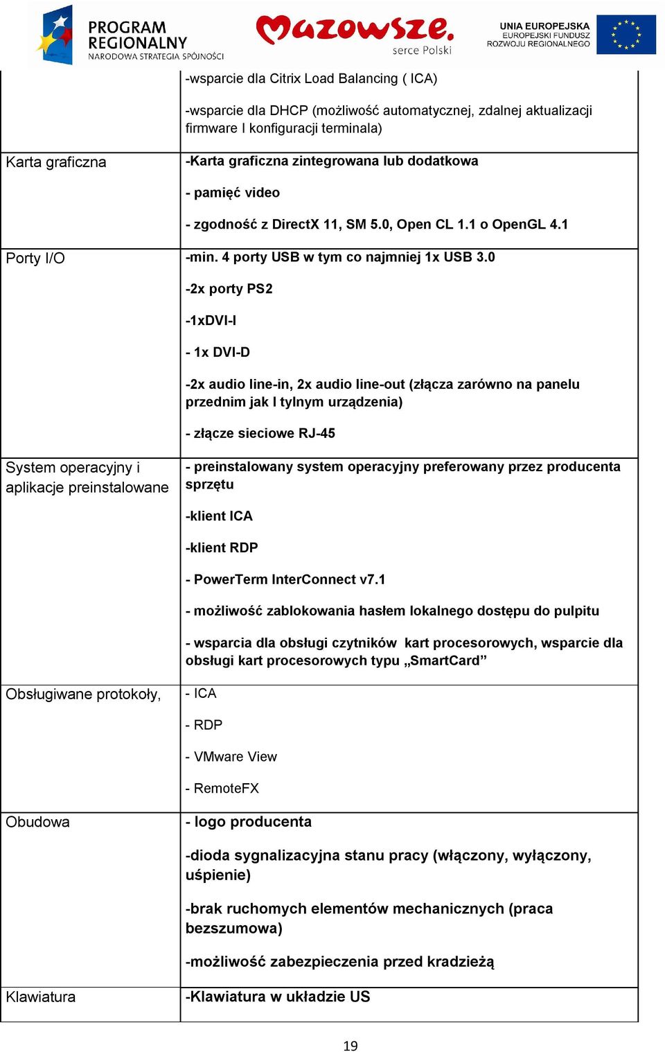 0-2x porty PS2-1xDVI-I - 1x DVI-D -2x audio line-in, 2x audio line-out (złącza zarówno na panelu przednim jak I tylnym urządzenia) - złącze sieciowe RJ-45 System operacyjny i aplikacje preinstalowane