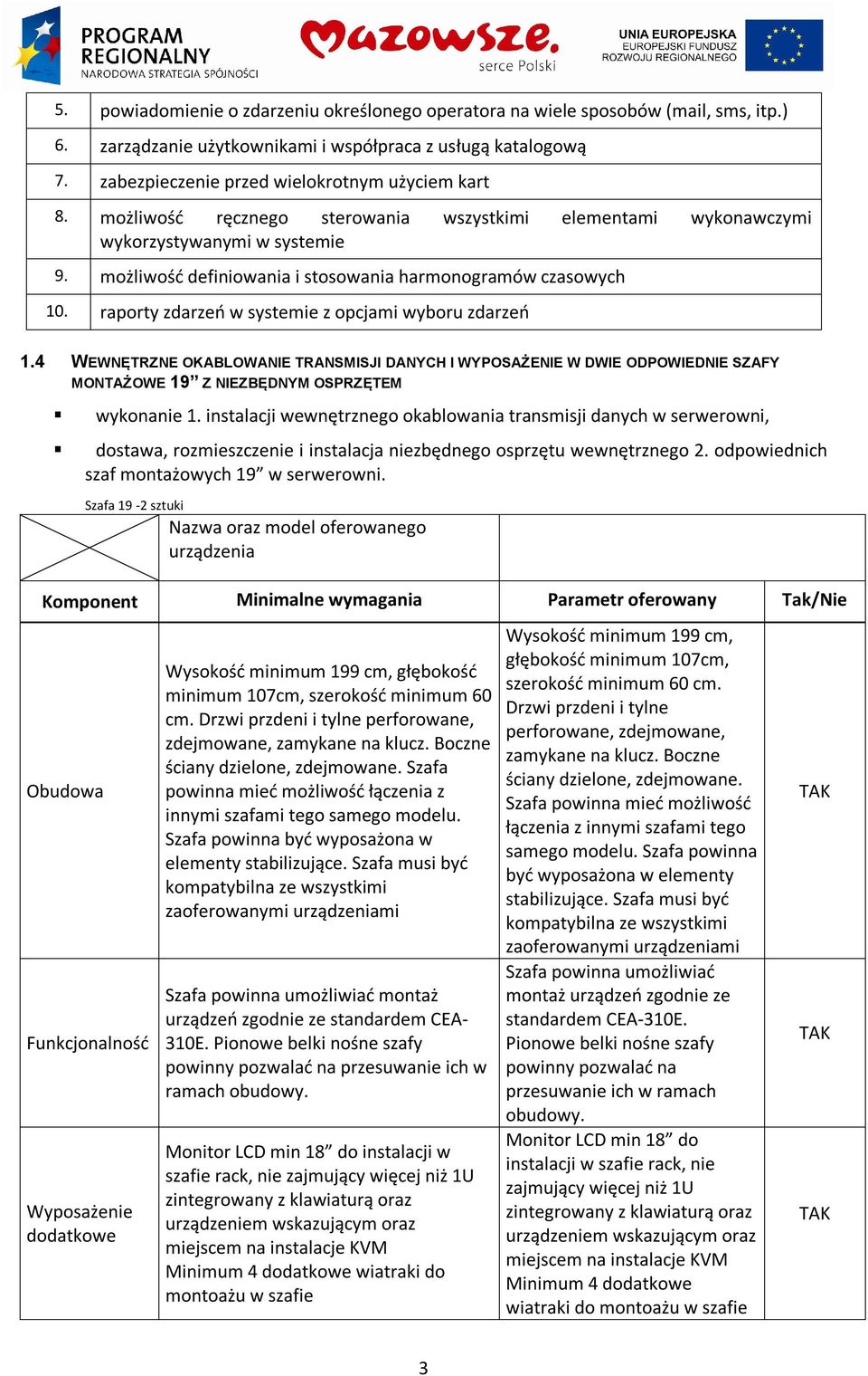 możliwość definiowania i stosowania harmonogramów czasowych 10. raporty zdarzeń w systemie z opcjami wyboru zdarzeń 1.