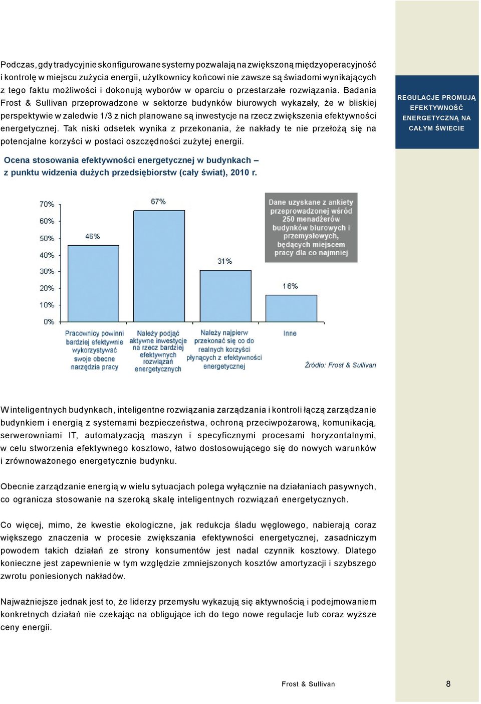 Badania Frost & Sullivan przeprowadzone w sektorze budynków biurowych wykazały, że w bliskiej perspektywie w zaledwie 1/3 z nich planowane są inwestycje na rzecz zwiększenia efektywności