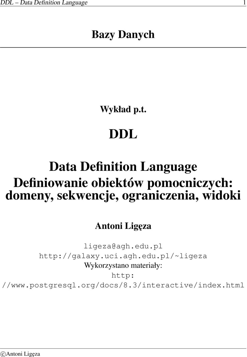 on Language 1 Bazy Danych Wykład p.t.