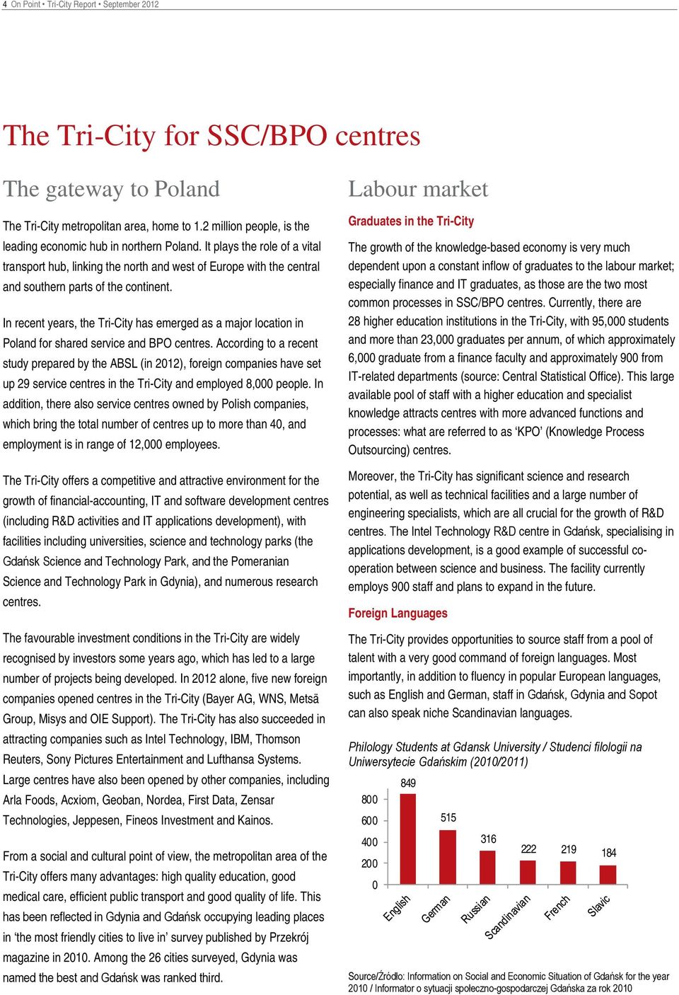 In recent years, the Tri-City has emerged as a major location in Poland for shared service and BPO centres.