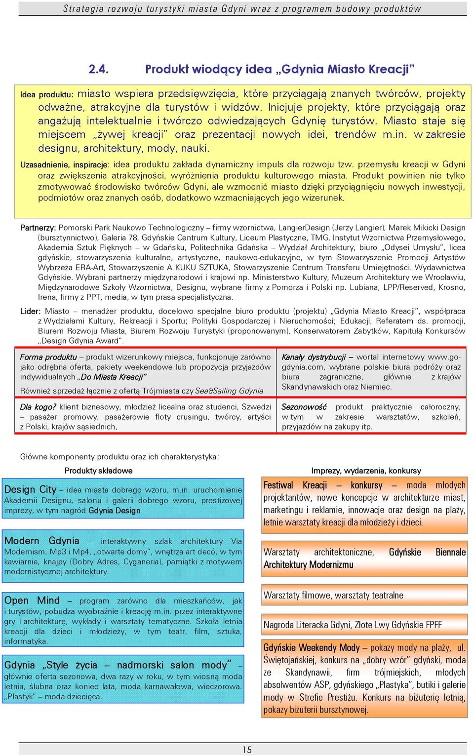 Uzasadnienie, inspiracje: idea produktu zakłada dynamiczny impuls dla rozwoju tzw. przemysłu kreacji w Gdyni oraz zwiększenia atrakcyjności, wyróŝnienia produktu kulturowego miasta.