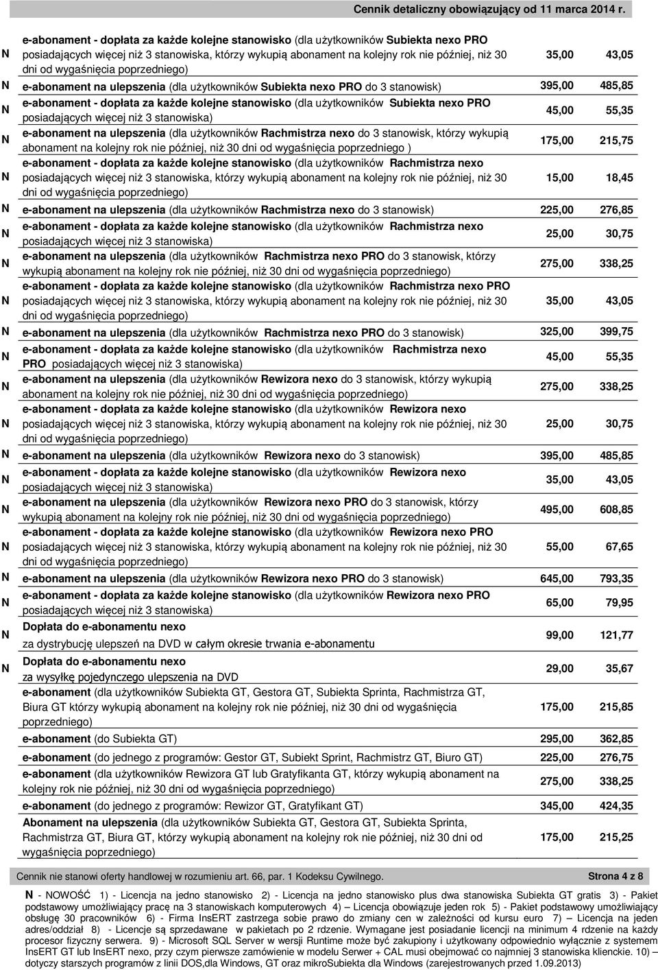 ulepszenia (dla użytkowników Rachmistrza nexo do 3 stanowisk, którzy wykupią abonament na kolejny rok nie później, niż 30 dni od wygaśnięcia poprzedniego ) e-abonament - dopłata za każde kolejne