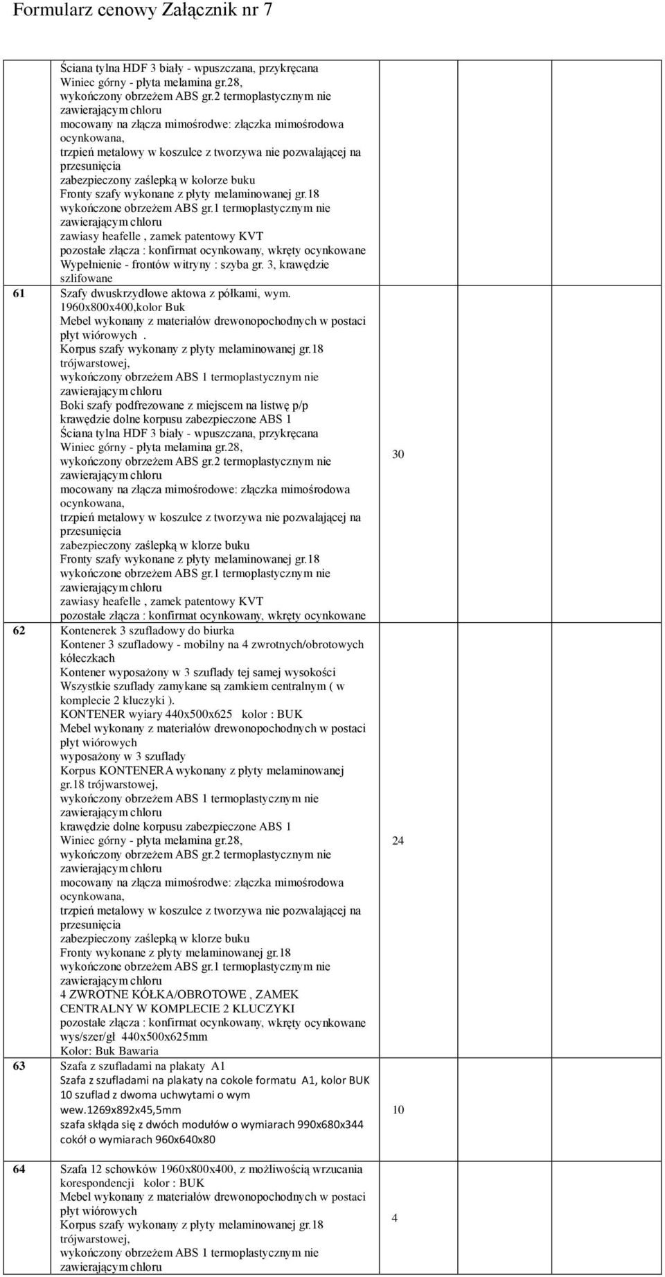 Fronty szafy wykonane z płyty melaminowanej gr.18 wykończone obrzeżem ABS gr.